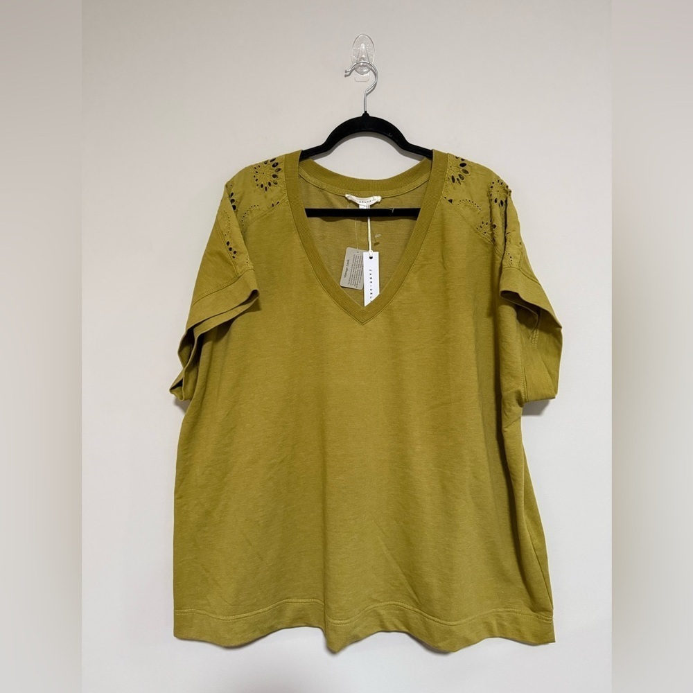 Jane & Delancey Olive Green V-Neck Short Sleeve Boho Top Size 3X NWT